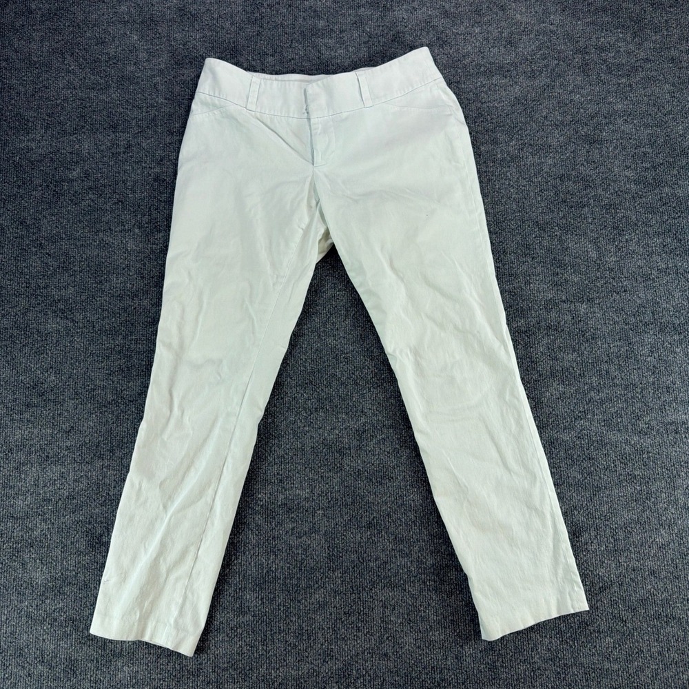 Michael Kors Womens White Slim‎ Leg Dress Pants Size 4 Stretch Gold Logo